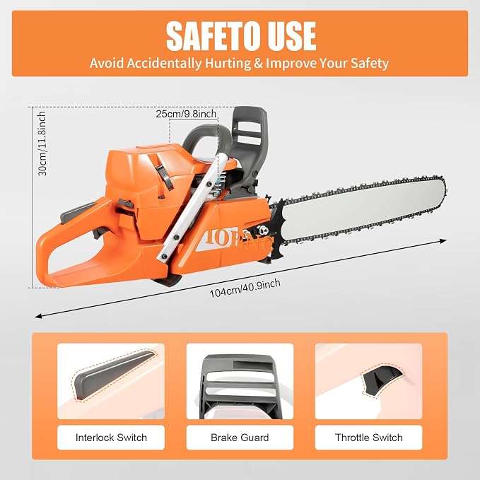 Gas Chainsaw 72CC Power Chain Saws Single Cylinder, Air-cooled, 2-Stroke Gas Powered 24" Tree Trimmer, Handed cordless Chain Saw,Easy for Trees/Wood Cutting