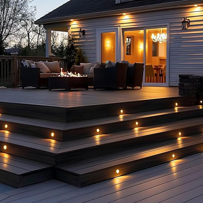 FVTLED WiFi Deck Lights, WiFi Controlled 20pcs Low Voltage LED Deck Lights Kit Φ1.38 Outdoor Recessed Step Stair Warm White LED Lighting Compatible with Alexa Google Home, Black