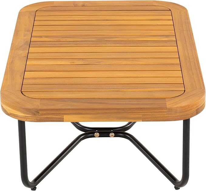 Christopher Knight Home Elly Acacia Wood Outdoor Loveseat and Coffee Table Set, 2 Piece Patio Furniture Set with Metal Frame, Outdoor Conversation Set with Cushion for Backyard, Black+Light Grey+Teak
