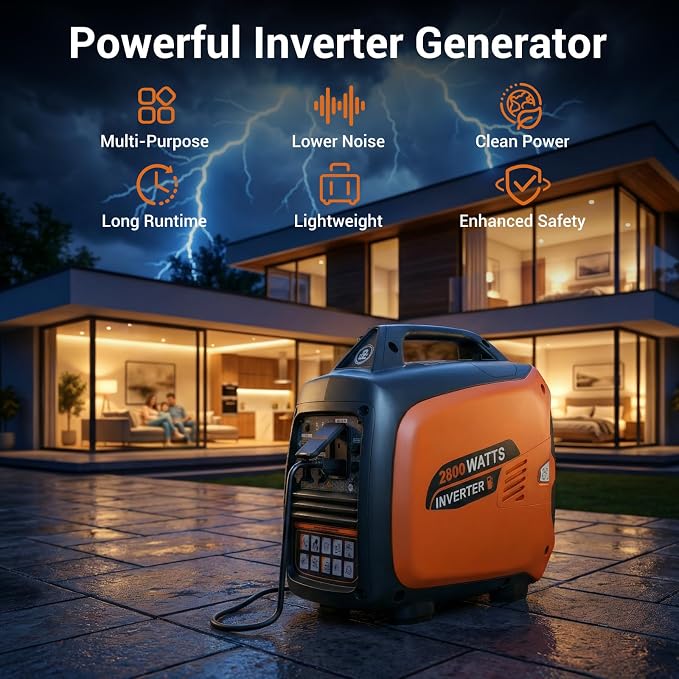 EFURDEN 2800W Quiet Gas-Powered Inverter Generator for Home Use, Camping, RV, 40Lbs, Non-Battery Operated, EPA Compliant