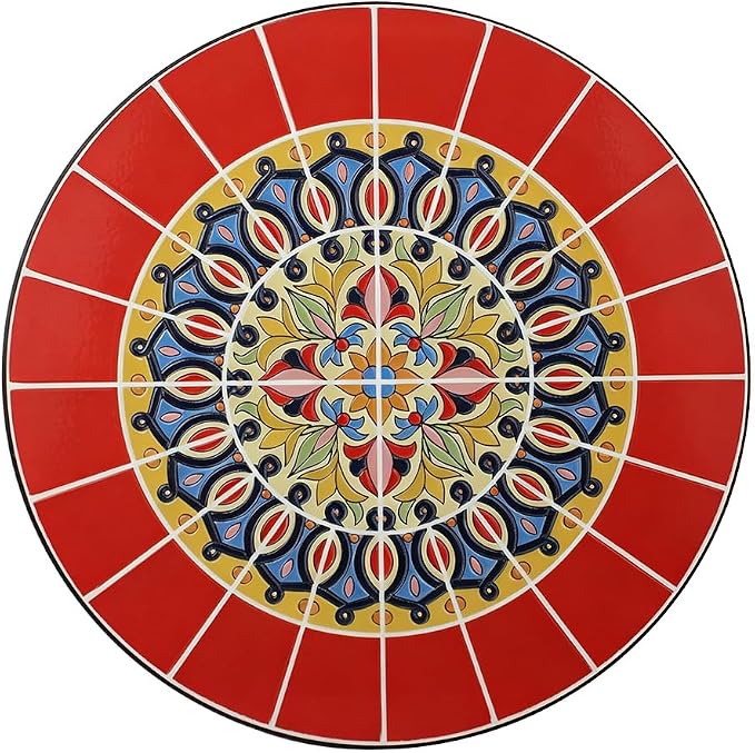 3 Piece Bistro Sets Mosaic Tile Round Table Folding Chairs Garden | Set of 3 Patio Furniture 23.6" Table and 2 Chairs Outdoor Bistro Chairs Artistic Table for Balcony Porch Apartment Backyard