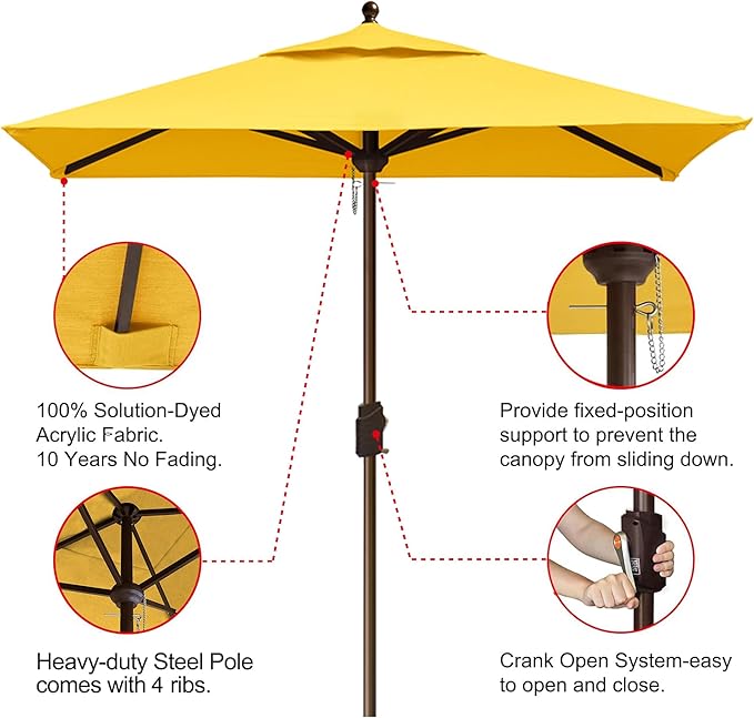 EliteShade USA 10-Year-Non-Fading 6x6Ft Square Market Patio Umbrella, UPF 50+ UV Protection Performance Sun Umbrella, Heavy Duty Commercial Grade Outdoor Table Umbrella with Crank, Windproof Vented Top for Garden, Pool, Deck and Outdoor Playsets, Sunfl...