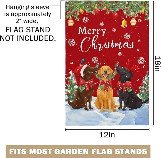 Christmas Garden FLag 12X18 IN Double Sided Christmas Dog Garden Flags for Xmas Winter Holiday Farmhouse Yard Outside Decoration