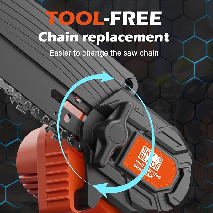 6 Inch Mini Chainsaw Cordless, Portable Electric Chainsaw, for Wood Cutting, Tree Trimming, Courtyard, Household, and Garden Orange