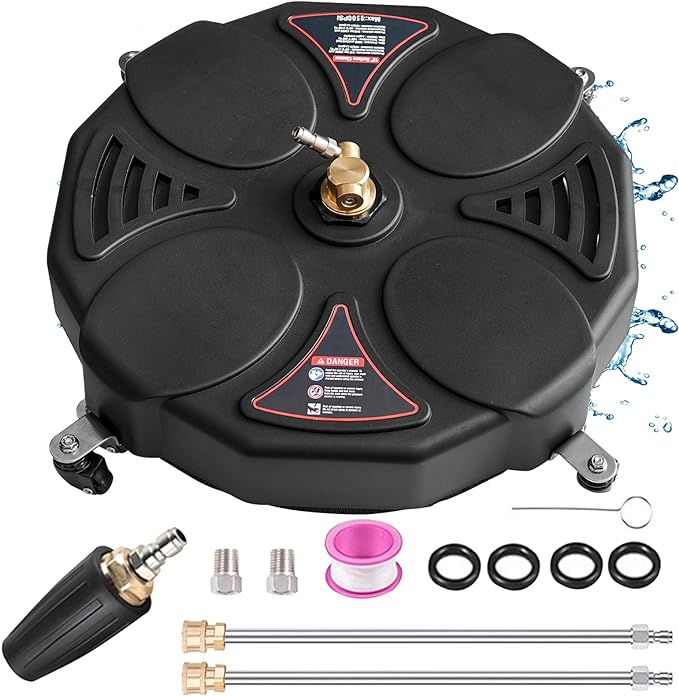 13" Pressure Washer Surface Cleaner with Turbo,Selkie Power Washer Driveway Attachment with 2 Power Washer Extension Wands &4 Wheels & 360 Rotating Turbo Nozzle,2500 PSI