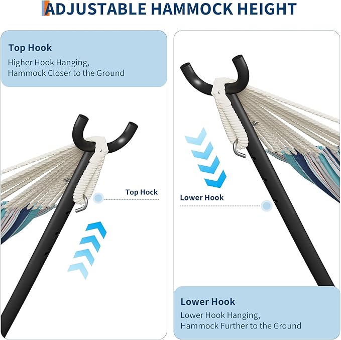 GarveeLife Double 2 Person Hammock, Indoor Outdoor Standing Hammock with Space Saving Steel Stand, Carry Bag, 450 LBS Weight Capacity, Suitable for Garden Camping Beach, Ocean