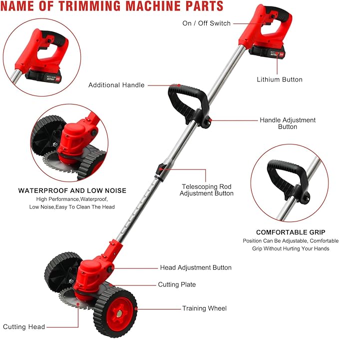 ALSO GO Cordless Weed Wacker 24V, Electric Grass Trimmer, 3 in 1 Weed Trimmer, 2 * 2A Batteries, Battery Powered Weed Eater/Brush Cutter/Lawn Mover for Garden and Yard