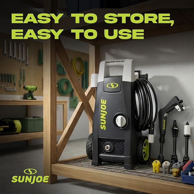 Sun Joe Electric Pressure Washer with 11-Amp Motor and 1.1 GPM, SPX1000 - Portable Water Cleaner with Adjustable Spray Wand for Car, Garden, and Patio Washing and Cleaning