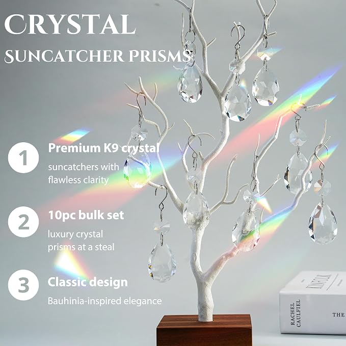 10 Pcs 3 Inch Clear Crystal Bauhinia Prisms Chandelier Decor | Clear Crystal Bauhinia Prisms Pendants Chandelier Replacement Beads Suncatcher Hanging for Window Wedding DIY Craft Decor