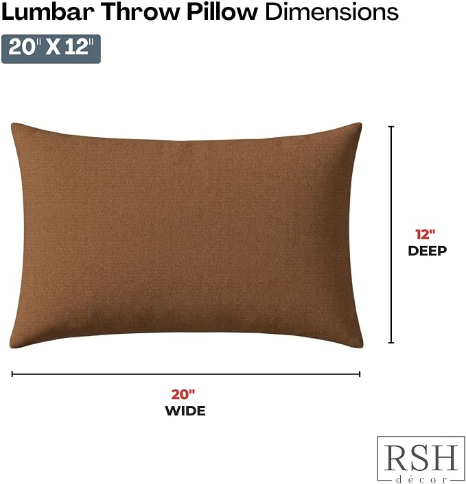 RSH DECOR: Designer Select Outdura Lumbar Throw Pillows Set of 4 | 20" x 12" | Water and Fade-Resistant Performance Fabric | Indoor Outdoor Accent Pillows | Made in USA (Canvas Sepia)