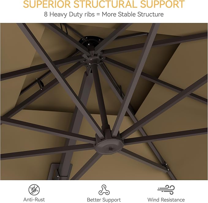 10x10 FT Patio Umbrella, Large Cantilever Double Top Heavy Duty Offset Umbrellas with 360° Rotation, Outdoor shade for Garden Deck Pool, Tan