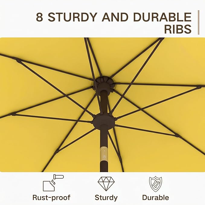 Kingdura 9FT Outdoor Patio Umbrella, Market Table Umbrella with Push Button Tilt and Crank, 8 Sturdy Fiberglass Ribs, UV Protection for Pool, Lawn, Deck, Backyard, Garden (Yellow)