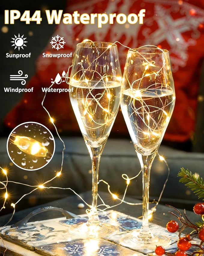 2 Pack 200 LED Fairy Lights Battery Operated with Remote, 66 FT Warm White | Cuttable, 8 Modes, Memory, Dimmable, Waterproof Battery String Lights with Timer for Indoor Outdoor, Christmas Decorations