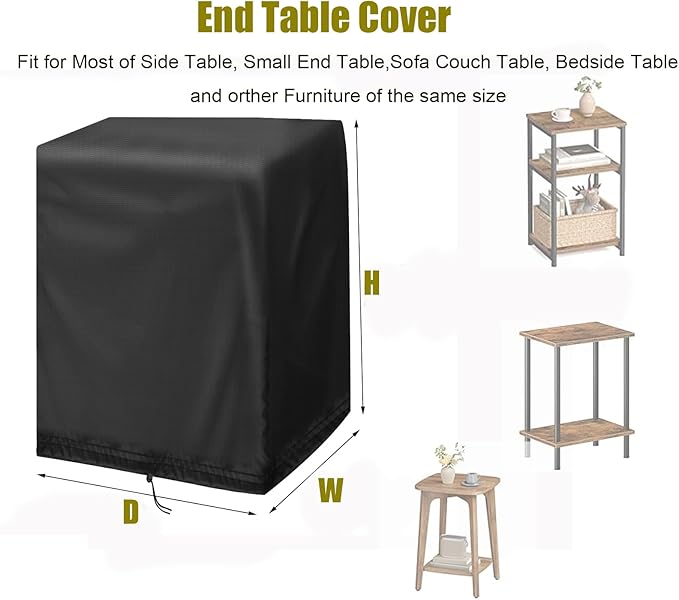 End Tables Cover, Waterproof Sun Dust Protection with Drawstring, Fits Square Small End Bedside Table, Deck Balcony Furniture Protector, Black-15.7"D x 18.1"W x 34.2"H