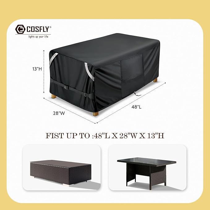COSLFY Waterproof Patio Furniture Covers for Table, Heavy-Duty 600D Oxford Outdoor Dining Set Cover with Drawstring, UV-Resistant All-Weather Protection, Fits 48L x 28W x 13H Inch(Black)