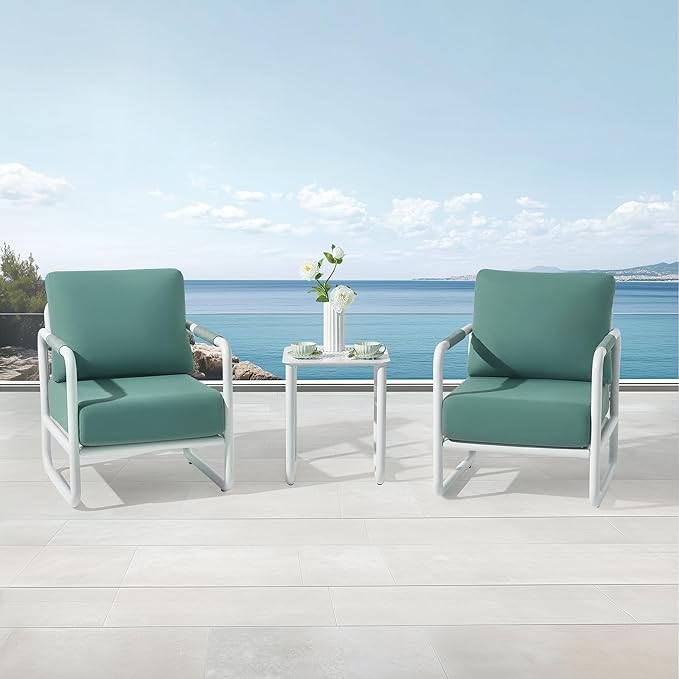 3-Piece Aluminum Patio Furniture Set, Spacious Deep Seating Chairs with 6.5-Inch Thick Cushions and Coffee Table, All-Weather Rust-Resistant Outdoor Seating for Backyard, Deck, Porch, Balcony