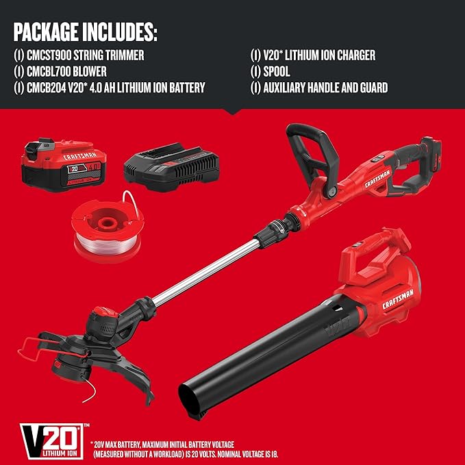 CRAFTSMAN 20V MAX WEEDWACKER String Trimmer and Leaf Blower Combo Kit, Battery and Charger Included (CMCK197M1)