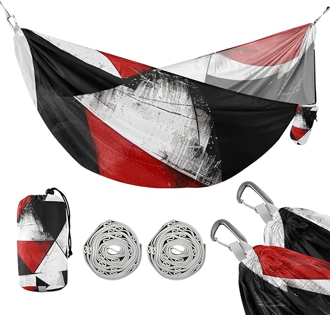 Red Black Irregular Triangle 330lb Capacity Camping Hammocks with Portabl Carry Bag Rope Hammock for Patio Backyard Lounge Base jamaca para Patio