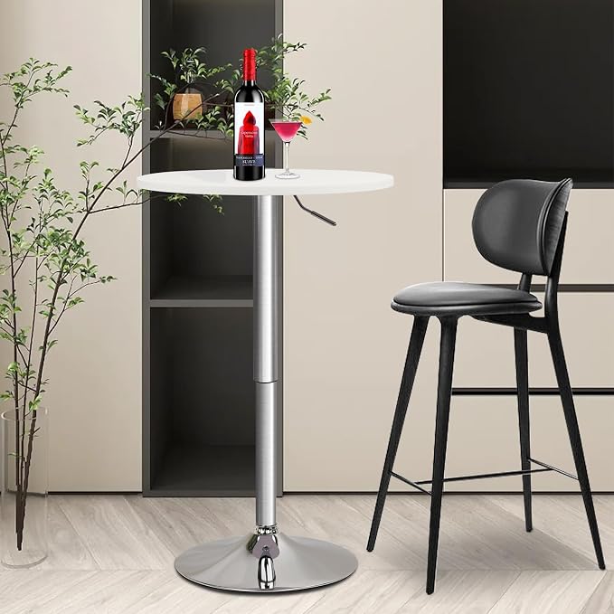CLATINA Round Bar Pub Tables Set of 8, 26"-36" Height Adjustable Bistro Table with Metal Base, 360° Swivel High Top Cocktail Table for Home Kitchen Party Drink Restaurant Wedding Cafe Reception, White