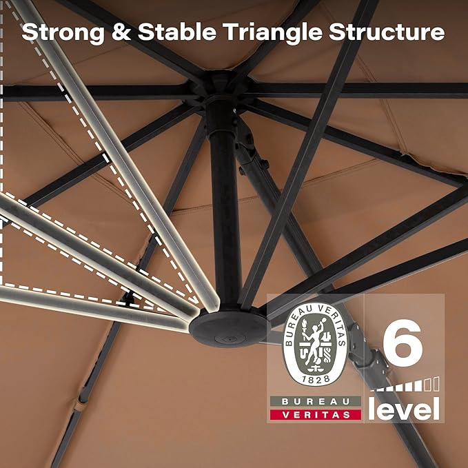 LAUSAINT HOME 10FT Square Cantilever Patio Umbrella, 360° Rotation Offset Umbrella with Aluminum Frame, Large Outdoor Sun Shade for Backyard, Pool, Deck, Lawn(Square Khaki)