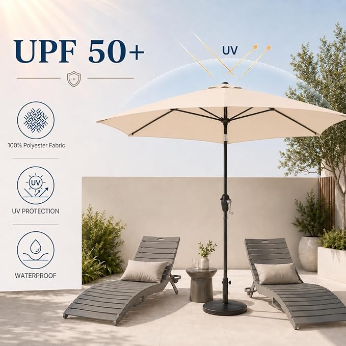 7.5ft Patio Umbrella, Outdoor Table Market Umbrella with Smooth Crank Lift, 6 Windproof Fiberglass Ribs, UPF50+ UV Protection for Deck, Pool, Garden and Backyard
