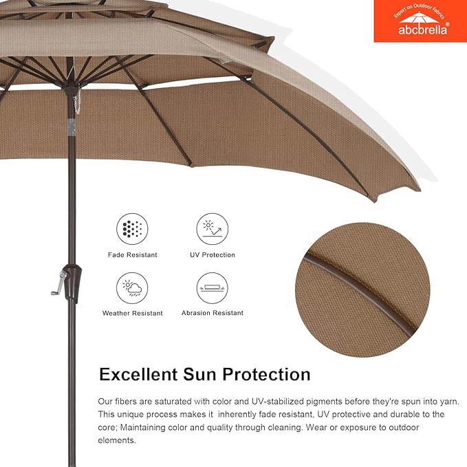ABCCANOPY 5-Year 10-Year No Fading 9FT 3 Tiers Patio Umbrella, Outdoor Table Umbrella with 8 Sturdy Ribs for Deck, Backyard, Garden, Yard