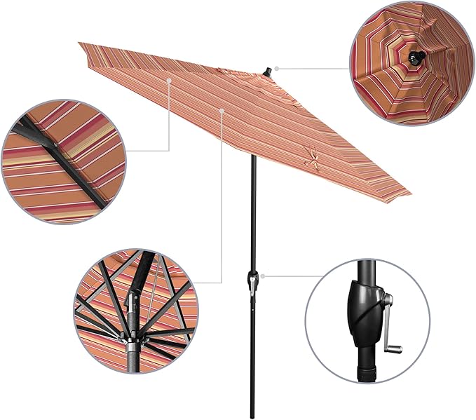 California Umbrella 7.5' Rd Aluminum Patio Umbrella, Crank Lift, Auto Tilt, Black Finish