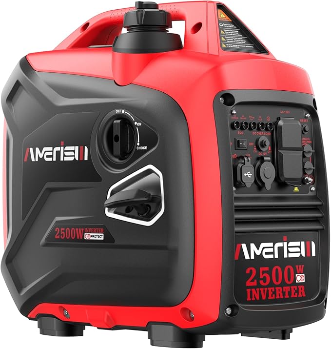 AMERISUN 2500W Portable Inverter Generator, Gas Powered Generator with CO Sensor, 11H Runtime, 120V AC/12V DC/USB, Quiet, Lightweight for Outdoor, Home Backup, RV, Camping & Emergency Power