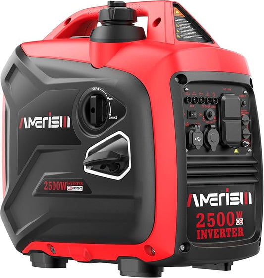 AMERISUN 2500W Portable Inverter Generator, Gas Powered Generator with CO Sensor, 11H Runtime, 120V AC/12V DC/USB, Quiet, Lightweight for Outdoor, Home Backup, RV, Camping & Emergency Power