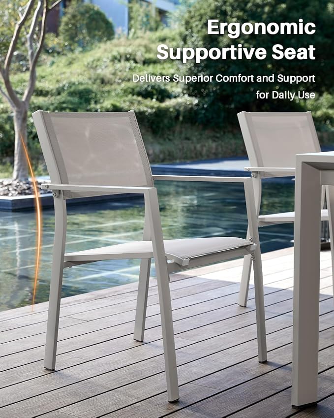 11 Pieces Expandable Outdoor Dining Set for 10, Aluminum Patio Dining Set with 2 Swivel Chairs, Extendable Dining Table with Wood Grain Tabletop and Stackable Textilene Chairs for Deck, Yard