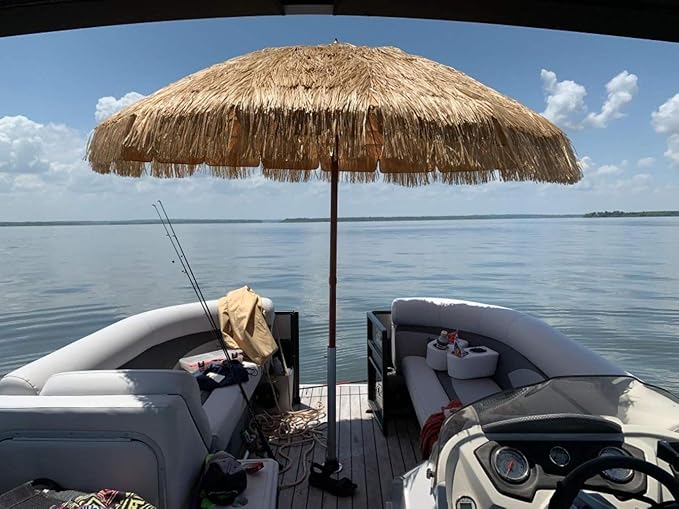 8' Hula Thatched Tiki Umbrella Natural Color,1.5 inch dia. Aluminium Pole,16 pcs Fiberglass Ribs, Plastic Straw Umbrella Canopy,Sun Protection UPF50+, Fabric Carry Bag Included