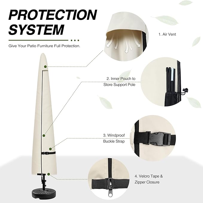 Porch Shield Patio Umbrella Cover - Outdoor Waterproof Garden Market Parasol Covers Fits Market Umbrella up to 12 Feet, Beige