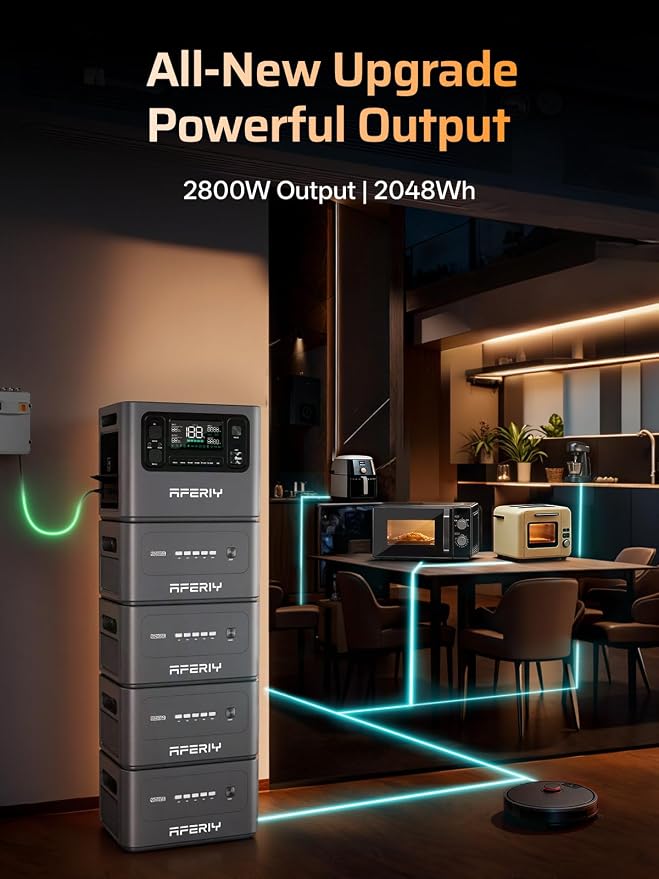 AFERIY Extra Battery 2048Wh for P280 Portable Power Station 2800W (Peak 5600W),LiFePO4 Battery Expandable to 10kWh,Solar Generator for Home Use,Power Outages,Camping,and RVs