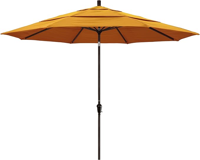 California Umbrella 11' Round Aluminum Market Umbrella, Crank Lift, Auto Tilt, Bronze Pole, Pacifica Yellow
