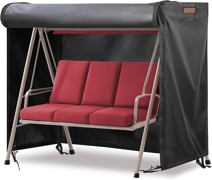 Outdoor Swing Covers for Patio Swing 3 Seater, 87" L X 49" D X 67" H, 3 Seat Swing Cover Waterproof, Porch Patio Swing Canopy Cover, Windproof UV Resistant All Weather Protector - Black