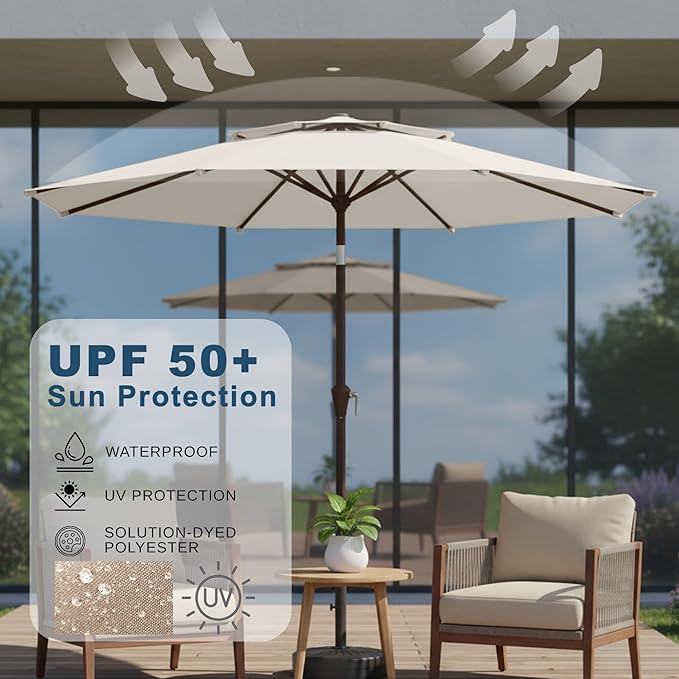 9ft 2-Tiers Patio Umbrella,Outdoor Market Table Umbrella with Push-Button Tilt & Crank | UV Protection,Suit for Backyard,Garden,Pool,Deck(Creamy-white)