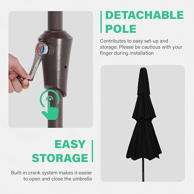 JEAREY 3 Tiers 9 FT Patio Umbrellas Outdoor Table Umbrella with Push Button Market Umbrella 8 Sturdy Ribs UV Protection Waterproof for Garden,Black