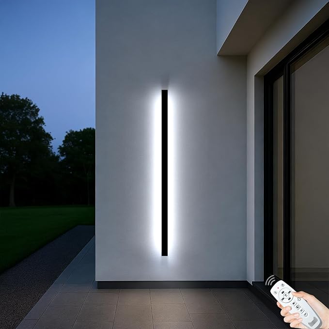 47.25 Inch Long Outdoor Wall Lights,Dimmable Linear Modern Exterior Sconce, Black Porch Lights with Remote Control, Lighting Fixture for Garage 2700-6500K