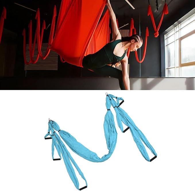 Aerial Yoga Swing Set, Polyester Cotton Yoga Hammock Set, Adjustable Improve Flexibility Yoga Hammock for Physical Exercise (Lake Blue)