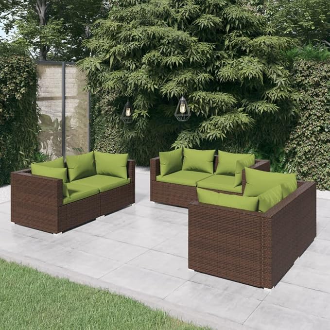 6 Piece Patio Lounge Set with Cushion, Piece Patio Set Furniture Conversation Sets Patio Lounge Set Outdoor Patio Sectional s Poly Rattan Brown