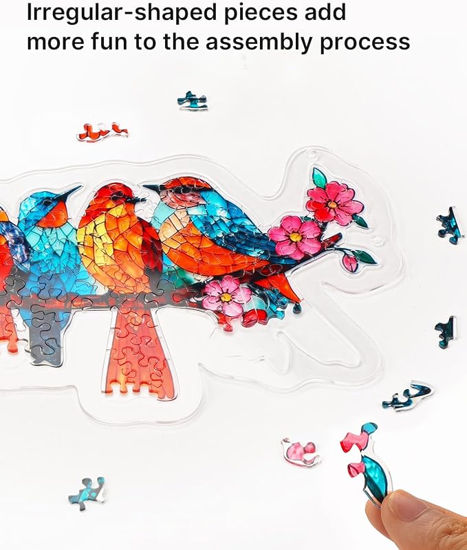 Acrylic Puzzle Suncatcher 114 Pieces, Blossom Songbirds Sun Catchers Puzzle, DIY SunCatchers Puzzles Window Hanging, Home & Garden Decor, Gifts for Family and Friends, 11.8 * 5.8 in