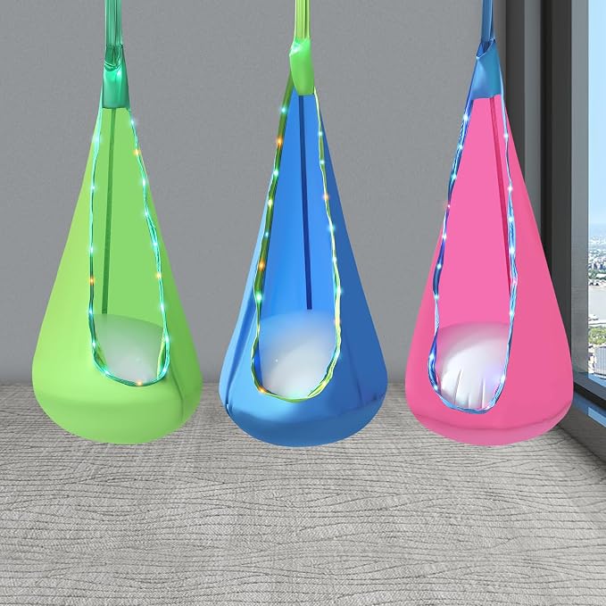 3PCS Light Up Kids Pod Swing Seat Upgraded Kids Hanging Hammock Swing with Light