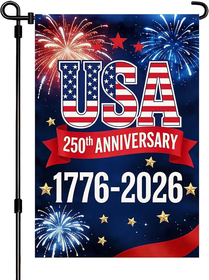 250 Anniversary USA Garden Flag, Double Sided Waterproof Patriotic USA Flag 1776-2026, Outdoor Yard Decor 12x18