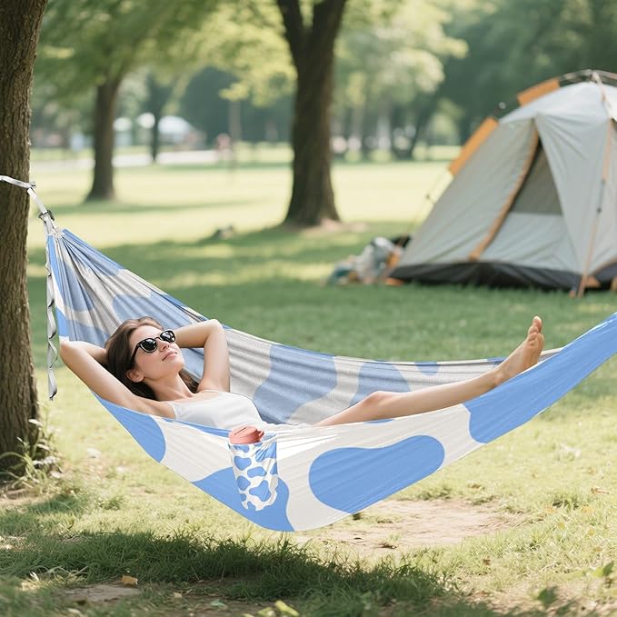 Cow Prints Blue Pastel 330lb Capacity Hammocks with Portabl Carry Bag Indoor Hammock for Outside Camping Essentials hamaca con soporte para adultos