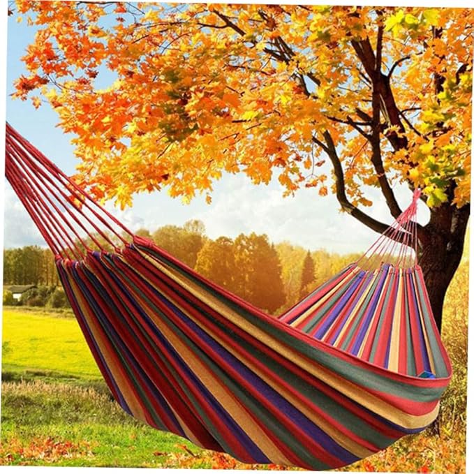 Portable Camping Hammock Canvas Swing Hanging Chair 190x85cm Striped Outdoor Hammock Garden and Travel Patio and Backyard Use