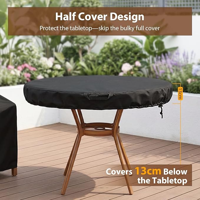 WOMACO Patio Rould Table Covers, Waterproof Patio Furniture Fire Pit Covers, UV Resistant Outdoor Cover for Rould Table/Firepit, Black - 42.5"D