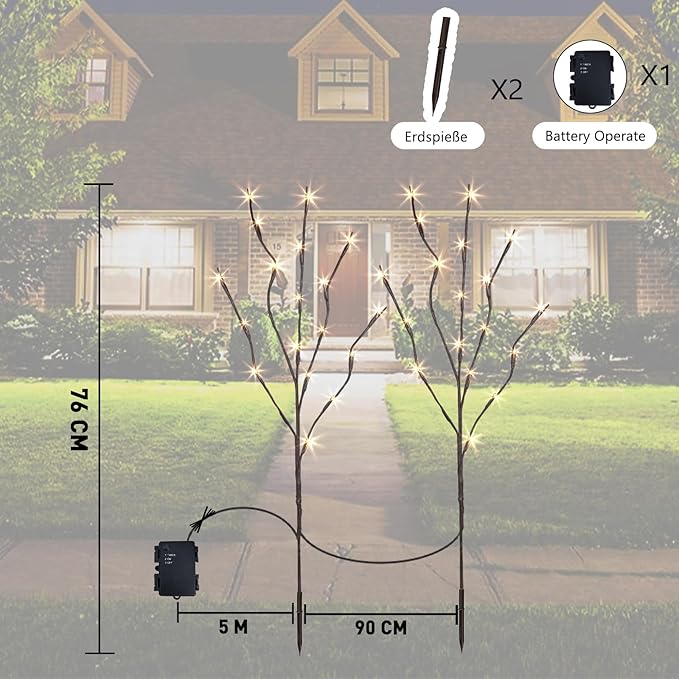 PEIDUO Lighted Branches, 30Inch 2PK 40 LED Twig Lights, Artificial Tree Branch with Timer Battery Operated, Christmas Decorations Indoor Outdoor Room Apartment Stake Lights for Lawn