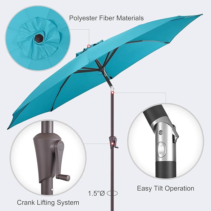 10ft Outdoor Patio Umbrella - Table Umbrella Waterproof UV Protection, Sombrillas de Patio with Push Button Tilt, Sun Umbrella for Pool, Porch, Garden, Deck, Backyard (Aqua Blue)