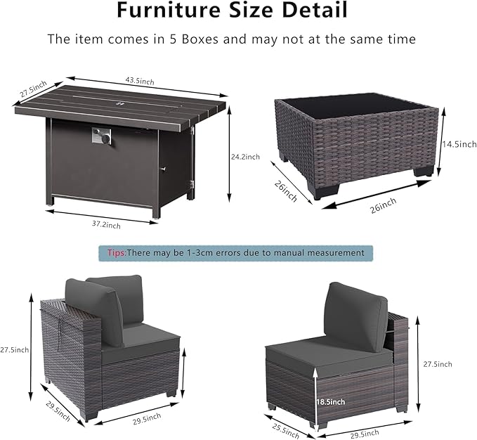 11 Pieces Patio Furniture Set with 2 Swivel Chairs Patio Furniture Outdoor Sectional Sofas with 55000 Gas Fire Pit Patio Conversation Set w/7 Cushions
