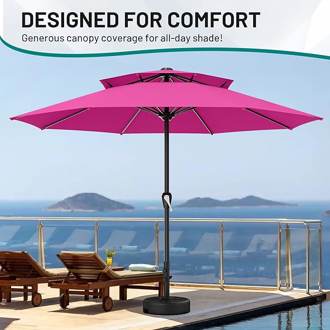 AreShark 12ft 2 Tiers Patio Umbrella - Outdoor Umbrella Waterproof UV Protection, Market Table Umbrella w/ 8 Sturdy Ribs&Crank for Pool, Porch, Garden(Rose Pink)